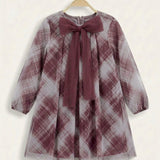 Checkered Tulle Dress - Beige