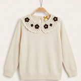 Sweater with flower collar - brown