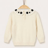 Sweater with floral collar - black