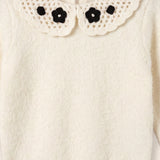 Sweater with floral collar - black