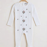 Knitted Babygrow with Embroidery - Beige