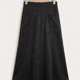 Suede skirt with pockets - black long