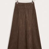 Suede skirt with pockets - brown long