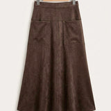 Suede skirt with pockets - brown long