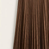 Pleated Suede Midi Skirt - Brown
