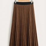 Pleated Suede Midi Skirt - Brown