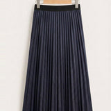 Pleated suede midi skirt - Navy