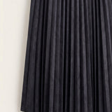 Pleated suede midi skirt - Navy