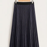 Pleated suede midi skirt - Navy