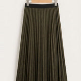 Pleated Suede Midi Skirt - Dark Green