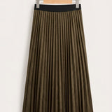 Pleated Suede Midi Skirt - Dark Green