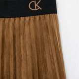 Pleated Suede Midi Skirt - Brown