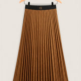 Pleated Suede Midi Skirt - Brown