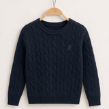 Cable knit sweater with logo - navy green