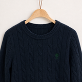 Cable knit sweater with logo - navy green