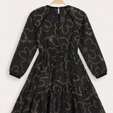 Perforated Velvet Trim Dress - Black