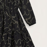 Perforated Velvet Trim Dress - Black