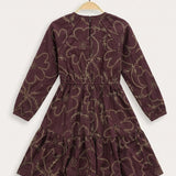 Perforated dress with velvet ribbon trim - purple