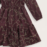 Perforated dress with velvet ribbon trim - purple