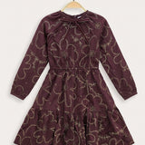 Perforated dress with velvet ribbon trim - purple