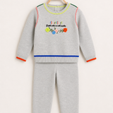Baby Knit Set for Girls with Flower Embroidery - GRAY