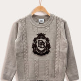 Elegant knitted top with logo - beige