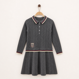 Knitted dress with a collar - GRAY