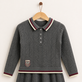 Knitted dress with a collar - GRAY