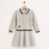 Knitted dress with a collar - beige
