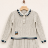 Knitted dress with a collar - beige