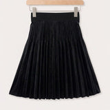 Velvet Pleated Skirt - Black
