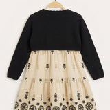 Lace overalls/dress with knit cardigan - brown