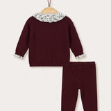 Baby Set: Floral Shirt + Cardigan + Pants - Beige