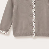 Baby Set: Floral Shirt + Cardigan + Pants - Brown