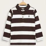 Striped French Terry Basic Polo - Brown