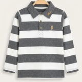 Striped Polo, French Terry, Basic - Grey