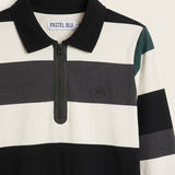 Basic French Terry Striped Polo - Blue