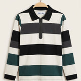 Basic French Terry Striped Polo - Blue