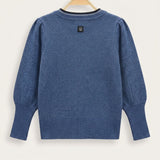 Balloon Sleeve Sweater with Hot Air Balloon - Blue