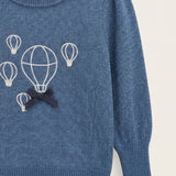 Balloon Sleeve Sweater with Hot Air Balloon - Blue