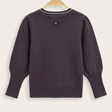 Puff Sleeve Sweater with Hot Air Balloon - Purple