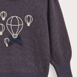 Puff Sleeve Sweater with Hot Air Balloon - Purple