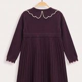 Embroidered Collar Dress - Beige
