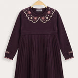 Embroidered Collar Dress - Beige