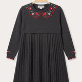 Embroidered Collar Dress - GRAY