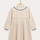 Embroidered Collar Dress - Beige