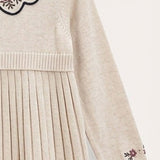 Embroidered Collar Dress - Beige