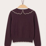Embroidered collar knit shirt - beige