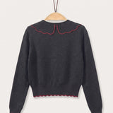 Embroidered Collar Knit Shirt - GRAY