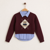 סוודר מעוין+דובי בנות - בורדו | בנות | מלאנז' | תמונה 1